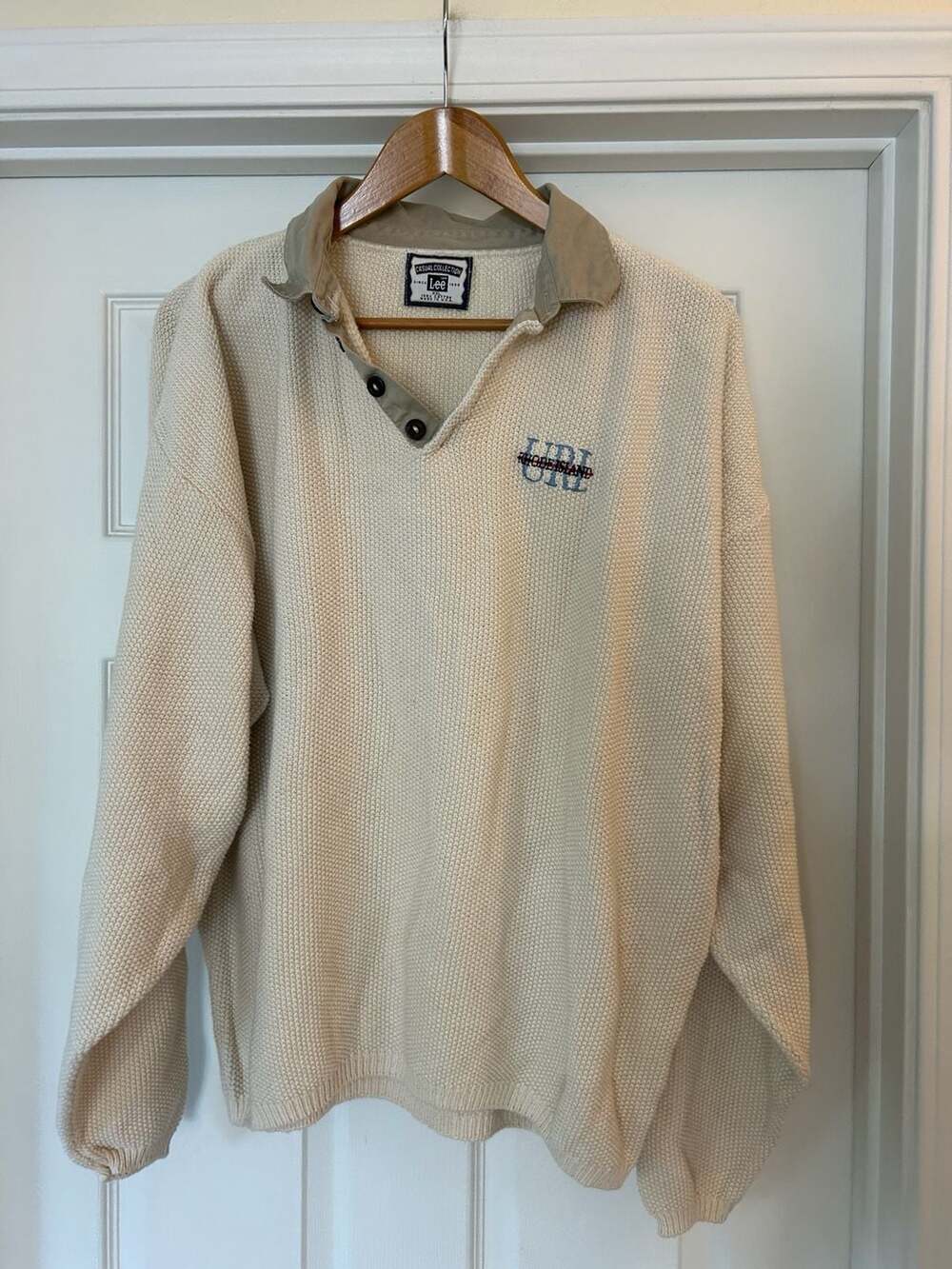 Vintage 90s Lee Casual URI Rhode Island Embroidered Collared Knit Pullover XXL
